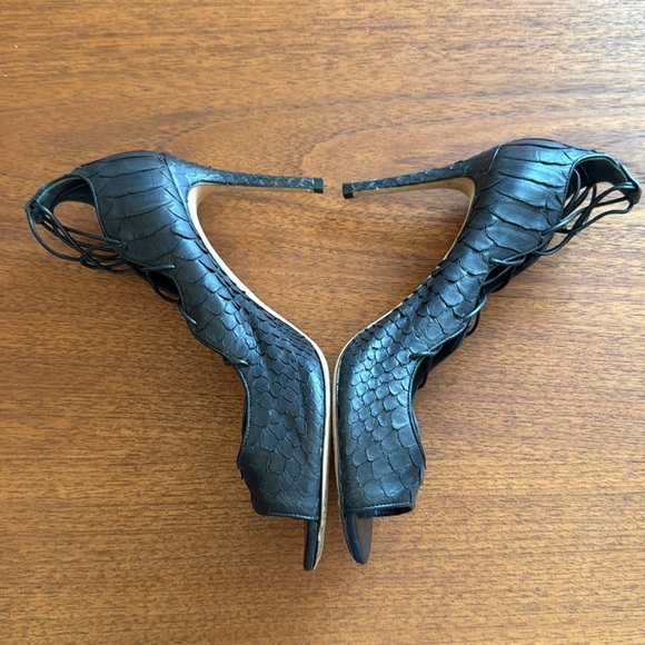 Alexandre Birman Lace-Up Peep Toe Heels in Black Snakeskin Leather size 9 - Picture 3 of 7